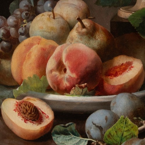 Antiquités - Jean-louis Bonthoux (1828-1875) Still Life With Pomegranate, Peaches,...