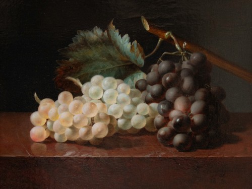 Jean-baptiste Gallet (1820–1848), Still Life With Grapes On A Marble Table