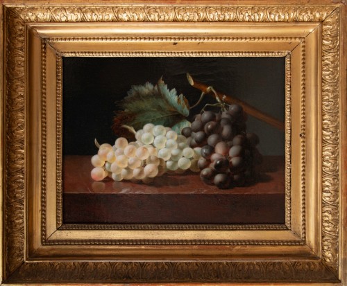 Jean-baptiste Gallet (1820–1848), Still Life With Grapes On A Marble Table - Paintings & Drawings Style Restauration - Charles X