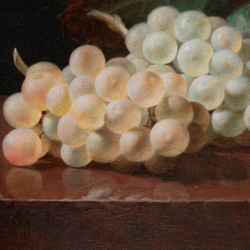 Restauration - Charles X - Jean-baptiste Gallet (1820–1848), Still Life With Grapes On A Marble Table