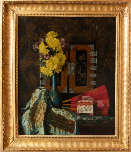 Pauline VALLÉE (XIX e- ?), Composition aux chinoiseries et japonaiseries, 1888 - Tableaux et dessins Style Napoléon III