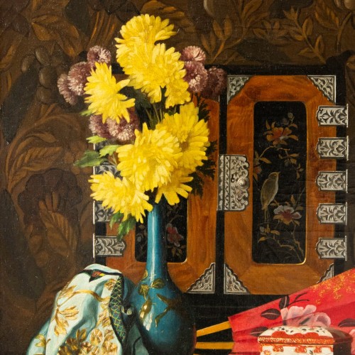 Tableaux et dessins Tableaux XIXe siècle - Pauline VALLÉE (XIX e- ?), Composition aux chinoiseries et japonaiseries, 1888