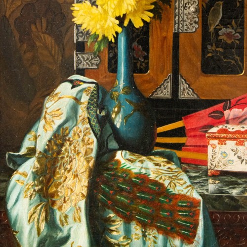 XIXe siècle - Pauline VALLÉE (XIX e- ?), Composition aux chinoiseries et japonaiseries, 1888