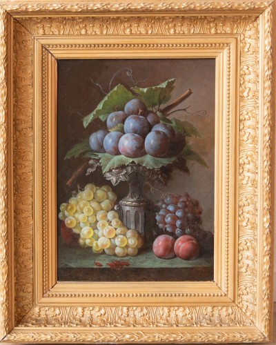 Augustin Alexandre Thierriat (1789 - 1870), Still Life With Grapes And Plum - Paintings & Drawings Style Napoléon III