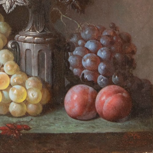 19th century - Augustin Alexandre Thierriat (1789 - 1870), Still Life With Grapes And Plum