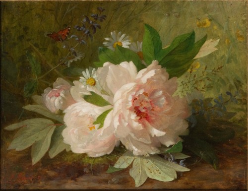 Jules Ferdinand Médard (1855-1925), White Peonies And Butterfly Flight,1889