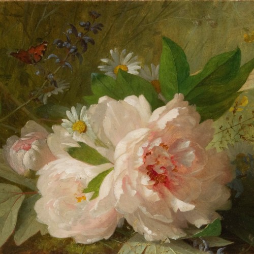 Paintings & Drawings  - Jules Ferdinand Médard (1855-1925), White Peonies And Butterfly Flight,1889