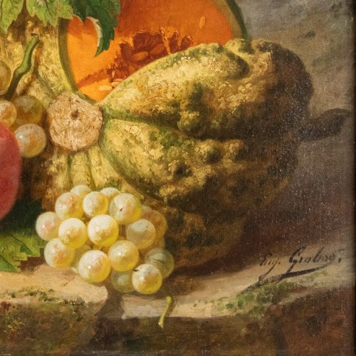 19th century - Anthelme Eugène Grobon (1820 - 1878), Still Life With Fruits 