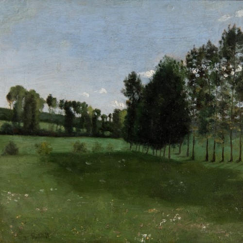 Paintings & Drawings  - Jean-Baptiste Camille Corot (1796-1875) Row of Poplars in Normandy, 1840/45