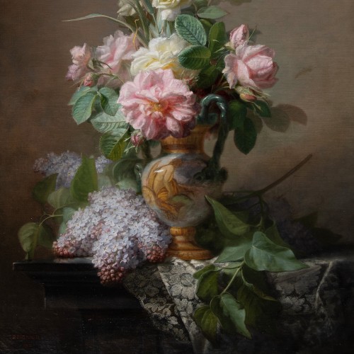 Jean-Marie REIGNIER (1815 - 1886), Bouquet de fleurs sur un entablement - Tomaselli Collection