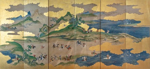 Six-Panel Japanese screen of Moghols hunting 17/18th century
