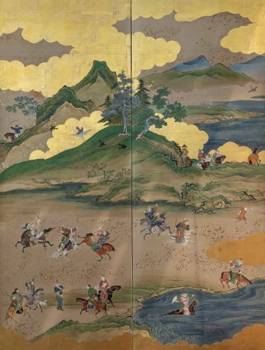 Paravent japonais à six panneaux de Moghols en chasse 17e/18e siècle - Tora Tori