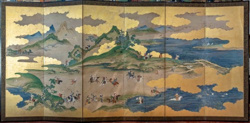 XVIIe siècle - Paravent japonais à six panneaux de Moghols en chasse 17e/18e siècle