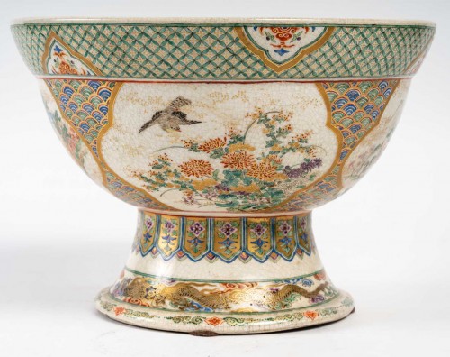 XIXe siècle - Grande coupe en porcelaine sur pied-douche de Kyoto