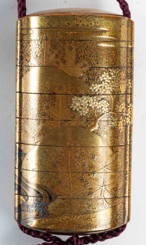 Asian Works of Art  - Japanese 7-case gold lacquer inro signed Kajikawa and Shunsho