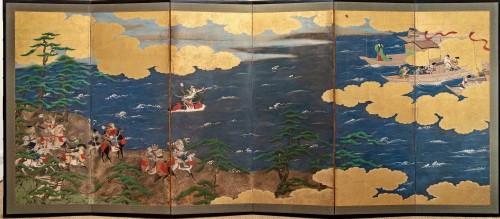 Paravent japonais à 6 panneaux - La guerre des Genpei 18e siècle