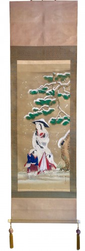 Japanese kakemono of woman and kids by Morizumi Tsurana (1802-1892)