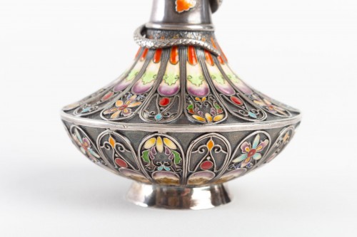 Rare pretty Japanese vase in silver and cloisonné enamels by Mitsu Shige - 