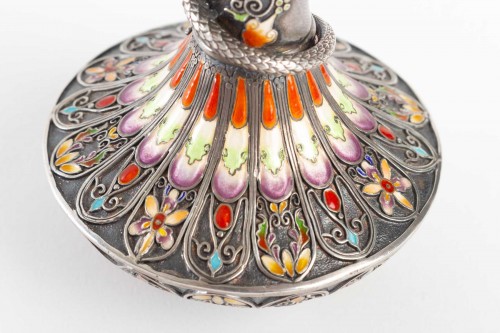 Rare pretty Japanese vase in silver and cloisonné enamels by Mitsu Shige - 