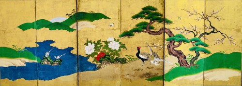 Paravent japonais à 6 panneaux - Ecole Kano