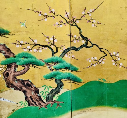 Antiquités - Paravent japonais à 6 panneaux - Ecole Kano