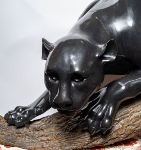 A bronze group of a panther on a branch - Decorative Objects Style 