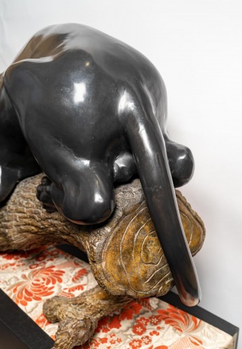 A bronze group of a panther on a branch - 