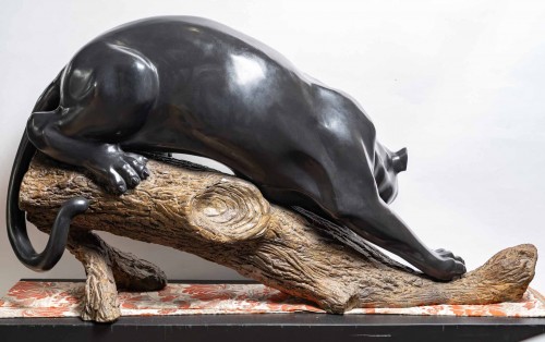 A bronze group of a panther on a branch - 