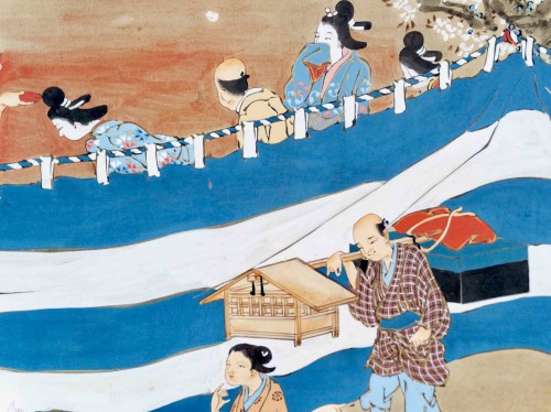 Spring, Japanese 2-panel screen - Meiji periond - Asian Works of Art Style 