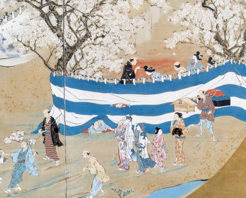 Spring, Japanese 2-panel screen - Meiji periond - 