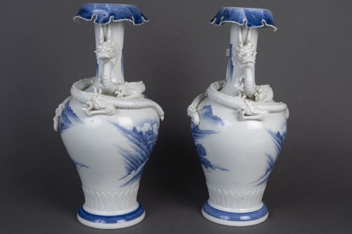 Paire de vases japonais fours d'Hirado - Tora Tori