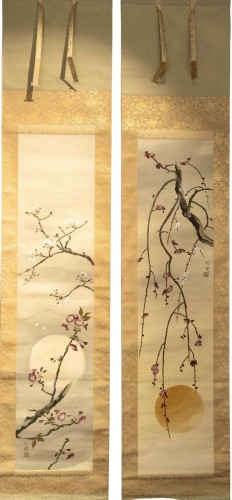Japanese pair of kakemono by Sano Kosui (1896-1960)