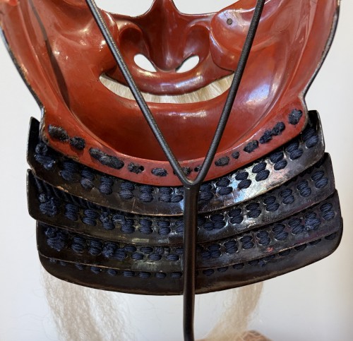  - Samourai lacquered mask in black iron menpo Late 18th centuy