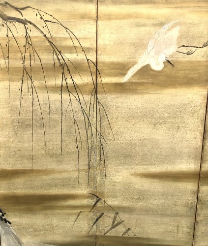 Asian Works of Art  - Japanese pair 6-panel screen of geese attribution Kanô Sansetsu (1589-1651)