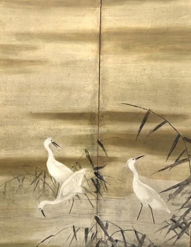 Japanese pair 6-panel screen of geese attribution Kanô Sansetsu (1589-1651) - 