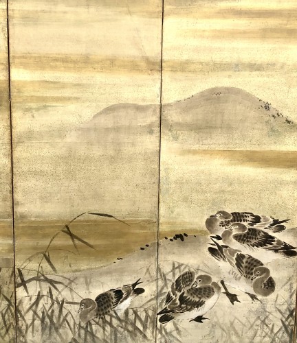 Asian Works of Art  - Japanese pair of 6-panel screen attribution to Kano Sansetsu