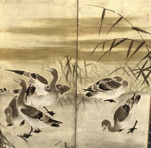 Japanese pair of 6-panel screen attribution to Kano Sansetsu - 