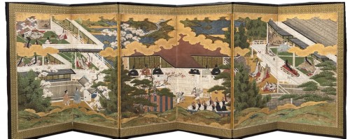 Paravent japonais à 6 panneaux - Le Dit du Genji 17/18e siècle