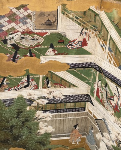 17th century - Japanese 6-panel screen Genji Monogatari 17/18th century