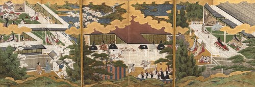 Antiquités - Japanese 6-panel screen Genji Monogatari 17/18th century