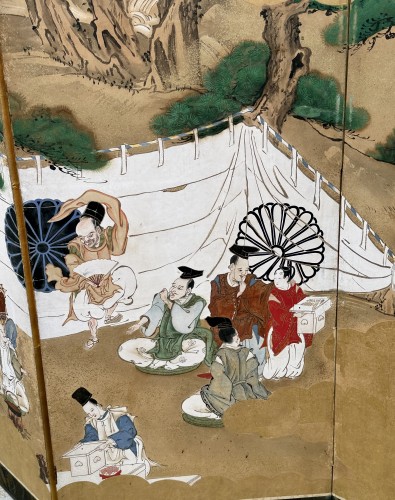 XIXe siècle - Paravent japonais à 6 panneaux - scènes de vie