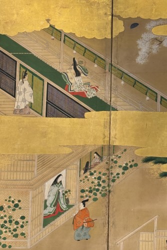 XIXe siècle - Paravent japonais à 6 panneaux - Le Dit du Genji