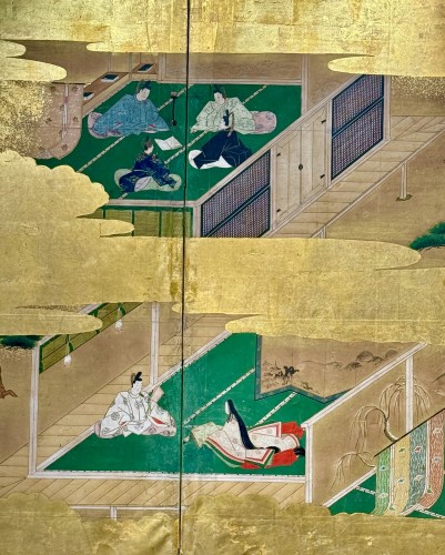 Paravent japonais à 6 panneaux - Le Dit du Genji - 