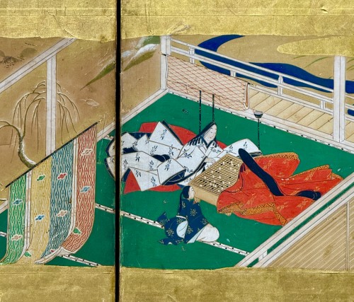 Antiquités - Paravent japonais à 6 panneaux - Le Dit du Genji