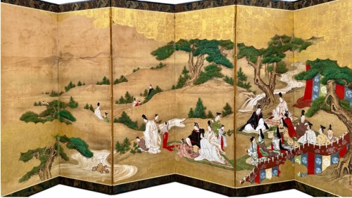 Japanese 6-panel screen of leisure life