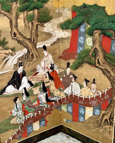 Japanese 6-panel screen of leisure life - Asian Works of Art Style 