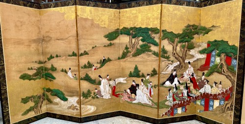 Antiquités - Japanese 6-panel screen of leisure life