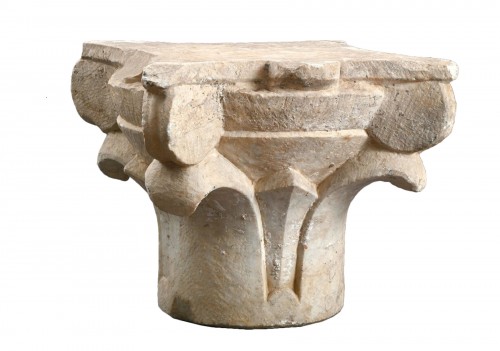 An impressive carved umayyad white marble capital