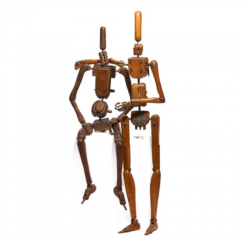 TWO FRENCH LIFE-SIZE ARTICULATED WOODEN AND IRON MANNEQUINS