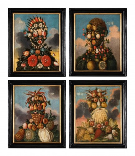 XVIIIe siècle - 4 figures allégories des quatre saisons - Suiveur Allemand D'arcimboldo (1527-1593)